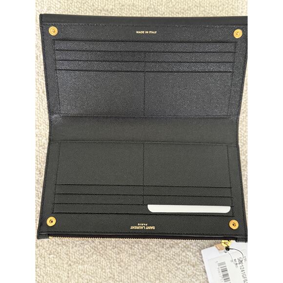 Saint Laurent Large Uptown Black Leather Wallet YSL Monogram Gold Hardware NIB - Picture 4 of 13